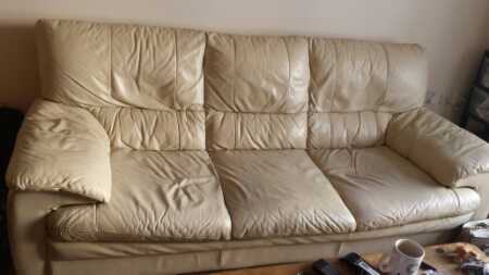 Cream leather 3 seater sofa 