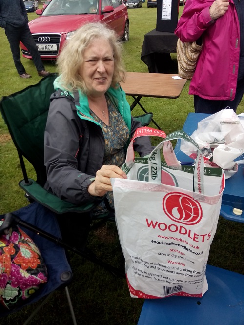 Freegle moderator Judith-Ann showing her upcycled shopping bag