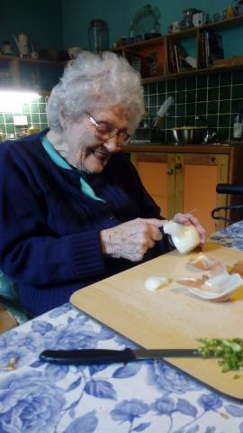 Sheila peeling apples