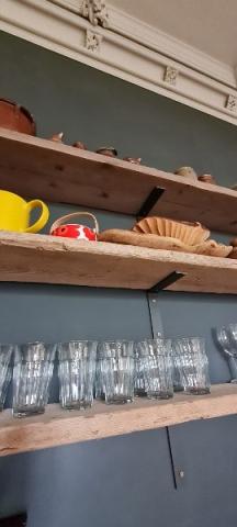 Shelves from scaffolding planks